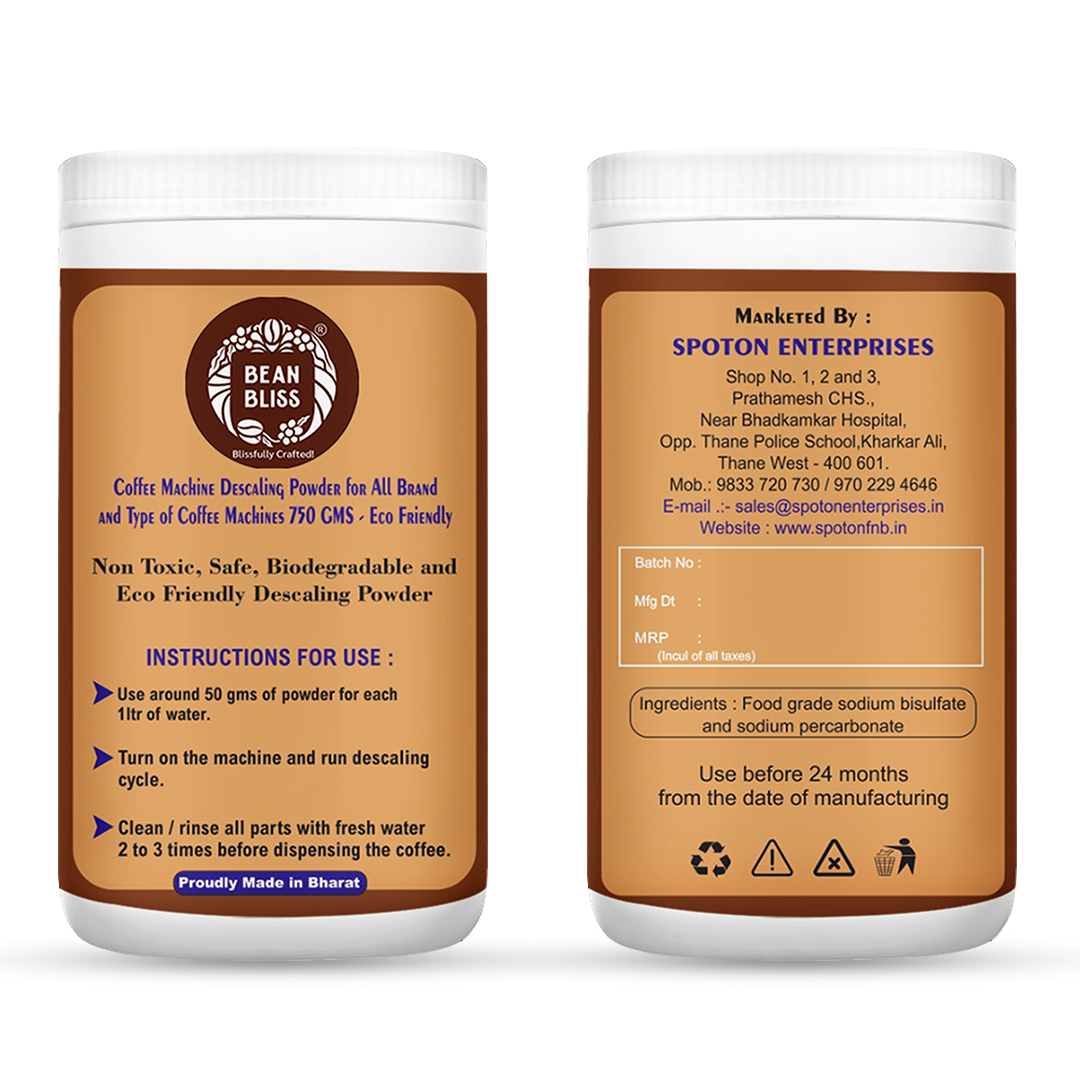Bean Bliss Eco-Friendly Coffee Machine Descaling Powder- Effective Solution for All Machines, Prevents Malfunctions, and Ensures Optimal Performance (750gm)