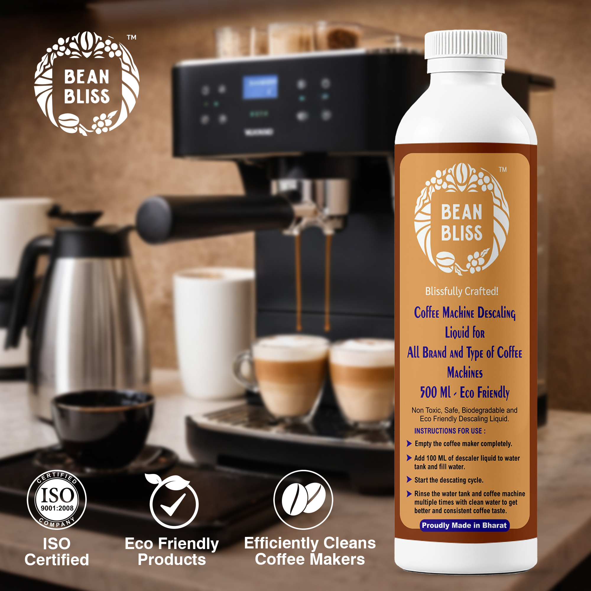 Bean Bliss Eco-Friendly Coffee Machine Descaling Liquid - Effective Solution for All Machines, Prevents Malfunctions, and Ensures Optimal Performance (500ml) - Image 3