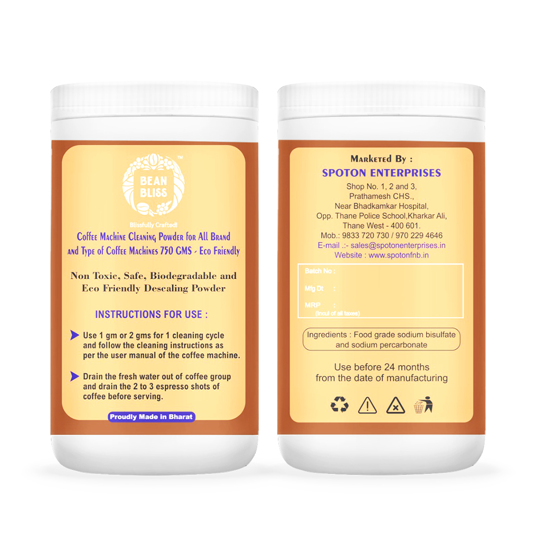Bean Bliss Eco-Friendly Coffee Machine Cleaning Powder- Effective Solution for All Machines, Prevents Malfunctions, and Ensures Optimal Performance (750gms)