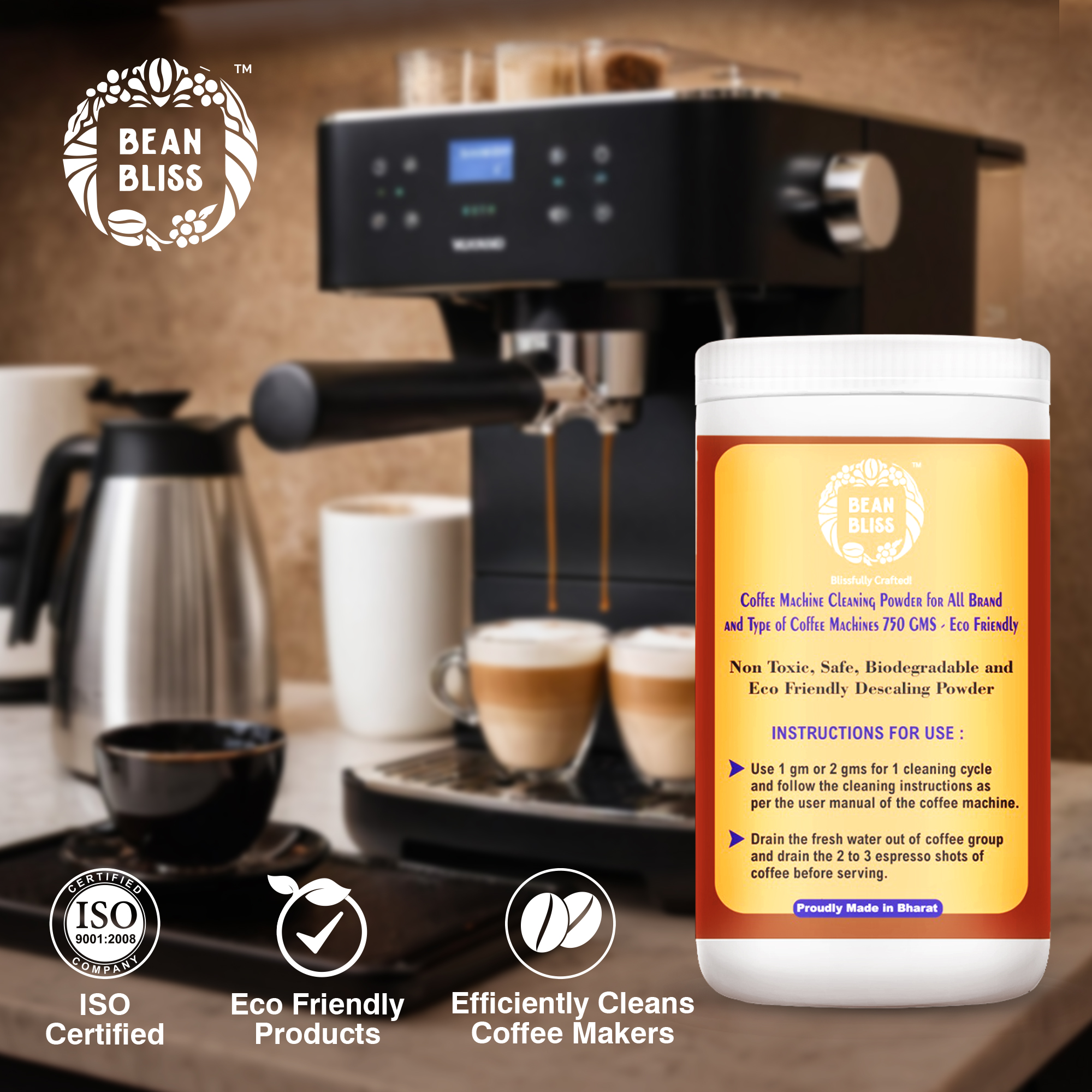 Bean Bliss Eco-Friendly Coffee Machine Cleaning Powder- Effective Solution for All Machines, Prevents Malfunctions, and Ensures Optimal Performance (750gms) - Image 2