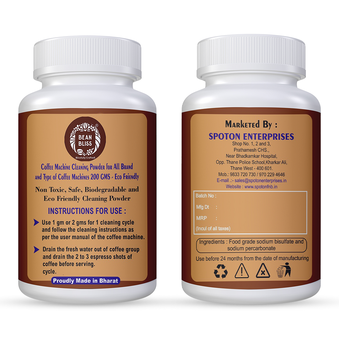 Bean Bliss Eco-Friendly Coffee Machine Cleaning Powder- Effective Solution for All Machines, Prevents Malfunctions, and Ensures Optimal Performance (200gms)