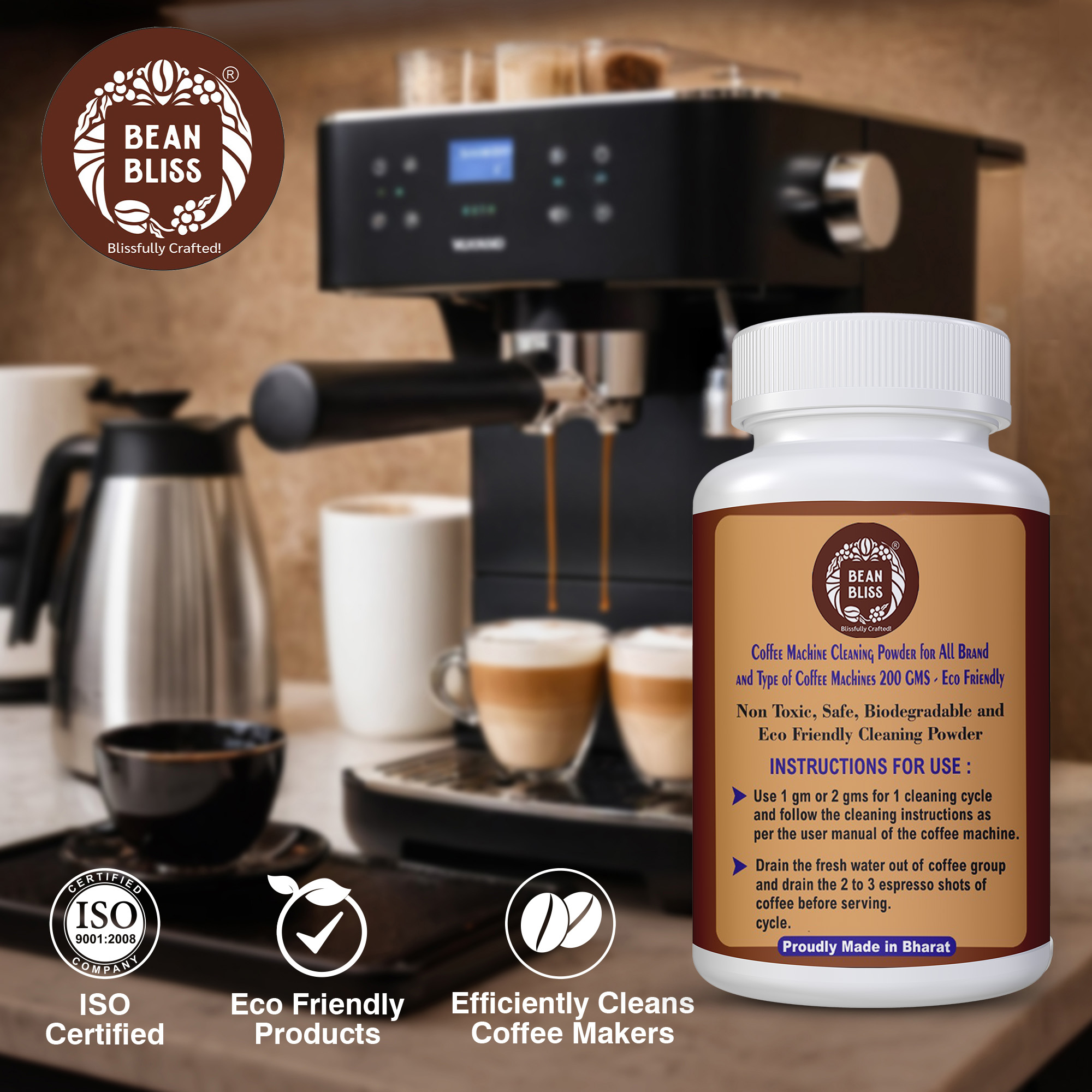 Bean Bliss Eco-Friendly Coffee Machine Cleaning Powder- Effective Solution for All Machines, Prevents Malfunctions, and Ensures Optimal Performance (200gms) - Image 3