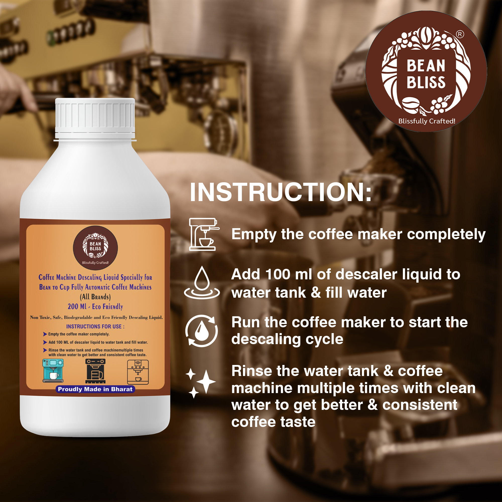 Bean Bliss Eco-Friendly Descaling Liquid for Bean and Cup Coffee Machines | 200ml | Powerful Descaling Solution for All Machines | Prevents Malfunctions | Ensures Peak Performance - Image 2