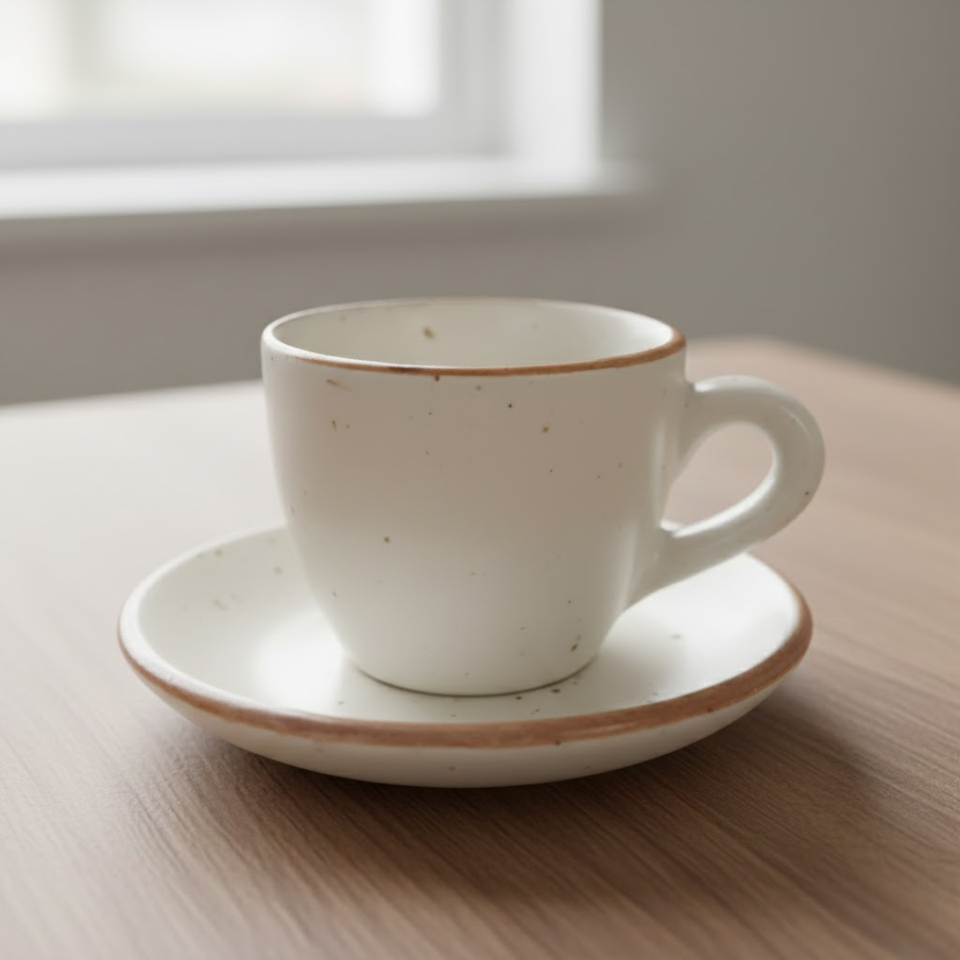 Bean Bliss 90ml Barista Friendly Off White Stoneware Espresso Cup with Saucer – Microwave and Dishwasher Safe, Lead-Free – Set for Coffee Shop, Home, Office, Cafes, Restaurants