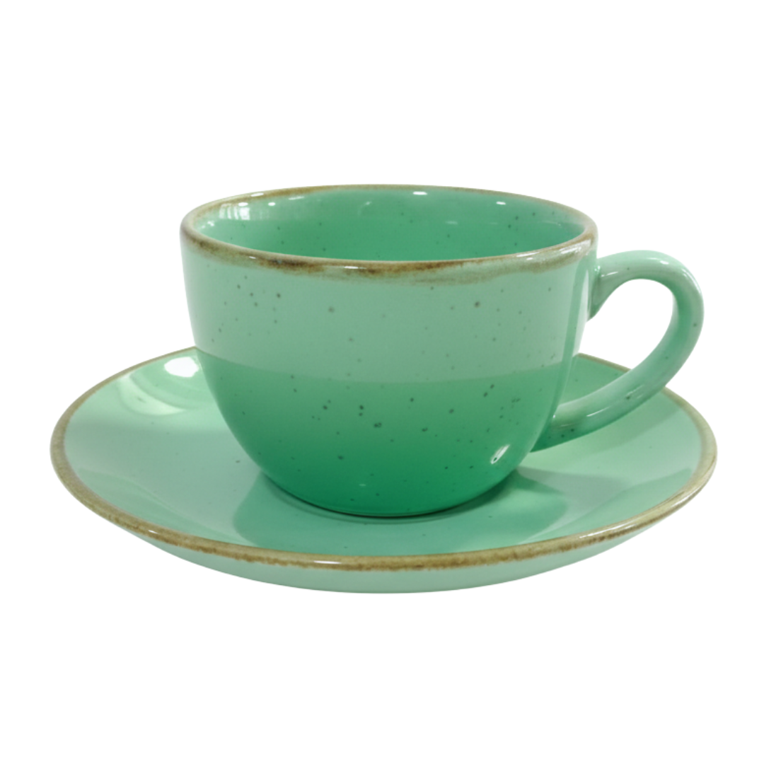 Bean Bliss 180ml Barista Friendly Mint Sparkle Stoneware Cappuccino and Latte Cup with Saucer – Microwave and Dishwasher Safe, Lead-Free – Set for Coffee Shop, Home, Office, Cafes, Restaurants