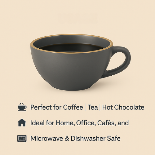 Bean Bliss 240ml Barista Friendly Stone Grey Stoneware Cappuccino and Latte Cup with Saucer – Microwave and Dishwasher Safe, Lead-Free – Set for Coffee Shop, Home, Office, Cafes, Restaurants - Image 2