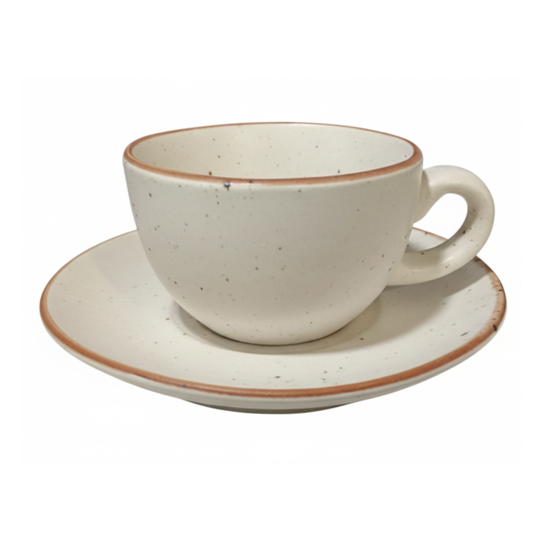 Bean Bliss 200ml Barista Friendly Off White Stoneware Cappuccino and Latte Cup with Saucer – Microwave and Dishwasher Safe, Lead-Free – Set for Coffee Shop, Home, Office, Cafes, Restaurants