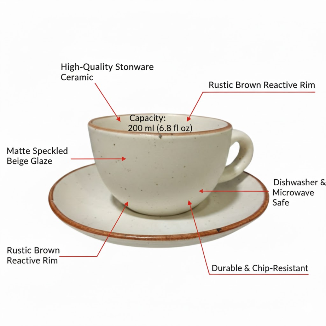Bean Bliss 200ml Barista Friendly Off White Stoneware Cappuccino and Latte Cup with Saucer – Microwave and Dishwasher Safe, Lead-Free – Set for Coffee Shop, Home, Office, Cafes, Restaurants - Image 4
